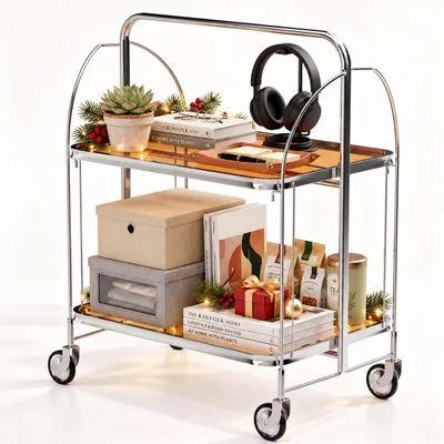 Productafbeelding van Roestvrijstalen servicekar met 2 glazen plateaus, 68 x 40 x 80 cm, inklapbare keukentrolley met wielen, geschikt voor horeca, restaurants en hotels