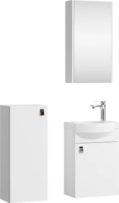 Produktbild von Planetmöbel Badmöbel-Set Waschtisch mit Unterschrank 40 cm & Spiegelschrank 40 cm & Midischrank Weiß