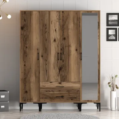 Obrázek produktu pro Skye Decor, Kumsal STR - ořech, šatní skříň, ořech, 100 % MELAMÍNEM POVLÁKNĚNÁ DESKA, 160 x 201,4 x 47,5 cm