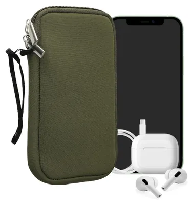 Produktbild von kwmobile Neopren Handytasche für Smartphones XL - 6,7/6,8" - Handy Tasche mit Reißverschluss - Handyhülle universal Olivgrün