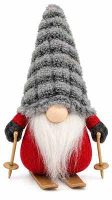 Produktbild von Dekofigur Wichtel mit Ski 20 cm graue Mütze Weihnachtsdeko Winterfigur, KI-generiertes Bild