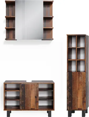 Image de Meubles bain Vicco Fynn Chêne rustique 3 pièces, armoire basse 80 cm, Model 36680