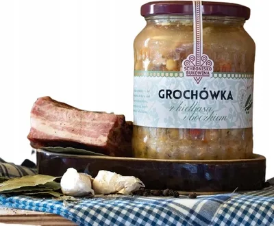 Zdjęcie produktu dla Grochówka z kiełbasą i boczkiem 700ml - Schronisko Bukowina
