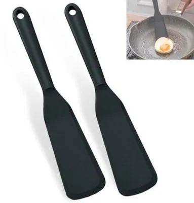 Productafbeelding van 2 siliconen spatels/pannenschepjes, hittebestendig, antiaanbaklaag, zwart, 25,4 cm