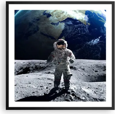 Produktbild von Gerahmtes Poster - Schwarzer Rahmen - Astronaut Mond Erde Raum - 60x60 cm - Wand Bild - Wanddeko - Wandbilder - Wandposter - Bilderrahmen - Bilder - Kunstdruck - Wandbild - P2BAC60x60-2864