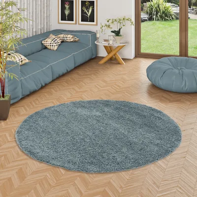 Produktbild von Hochflor Langflor Shaggy Teppich Fluffy Blau Rund, Größe:200 cm Rund
