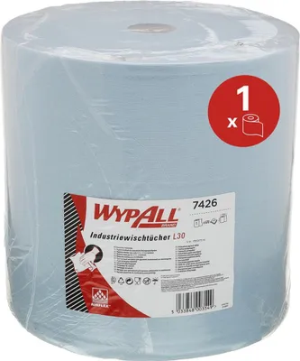 Obrázek produktu pro Wypall® 7426 Role utěrek L30, jumbo role, extra široká - 3vrstvá, modrá, 670 utěrek