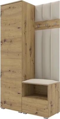 Produktbild von Garderoben-Set Nela I LUX, gepolsterte Garderobe 100 cm mit Sitzbank, Wandpaneelen und Stauraum (Farbe: Artisan Eiche + Trinity 01)