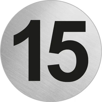 Produktbild von Türnummer Zimmernummer aus Edelstahl "15" Ø 60 mm selbstklebend