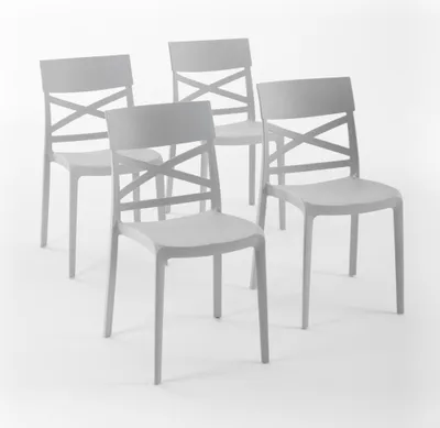 Image de lot de 4 chaises empilables en polypropylène avec fibre de verre pour l'extérieur et le jardin, bar et restaurant, cuisine design moderne - MARTINA - Gris clair