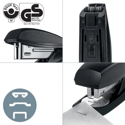 Produktbild von Leitz NeXXt 56060095, 25 Blätter, Schwarz, Standard-Clinch, 24/6, Kunststoff, 80 g/m²