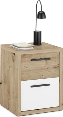 Produktbild von Nachtkommode JULIA 3 mit 2 Schubladen, Melamin, in Artisan Eiche Nachbildung und Weiß