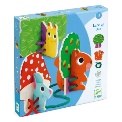 Zdjęcie produktu dla Djeco Nawlekanka Sznurowanka Zwierzątka 3+ | Drewniana Zabawka Edukacyjna