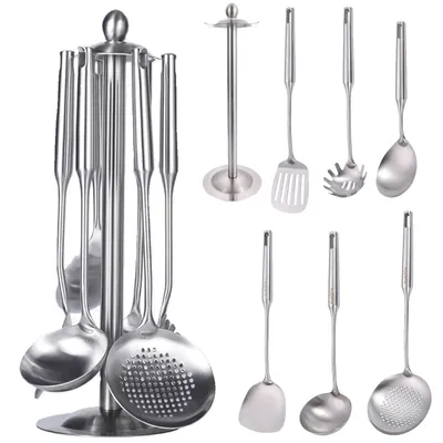 Produktbild von Kochbesteck-Set Küchenhelfer Set 7-teiliges Edelstahl 304 Kochutensilien (Hitzebeständiger Kochgeschirr mit Utensilienhalter Antihaft Kochset), Spülma