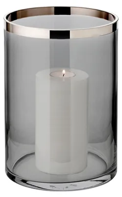Windlicht Zeus, dunkles Kristallglas, Platinarand, Ø 18 cm, H 25 cm