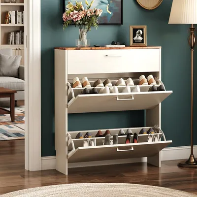 Produktbild von FCH Schuhschrank mit 2 Klappen, Schuhregal mit Schubladen, 80x24x94cm, Weiß