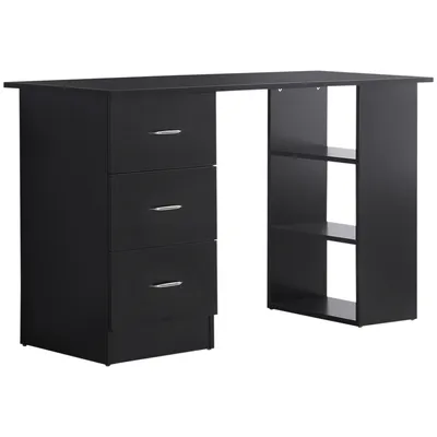 Image de HOMCOM Bureau avec rangement, table informatique 120 x 50 cm, bureau d'ordinateur avec étagères et tiroirs, pour petits espaces, chambre à coucher, noir