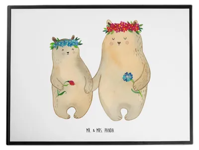 Produktbild von Mr. & Mrs. Panda schreibtischunterlage Bären mit Blumenkranz - Weiß - Geschenk, Mami, schreibtischunterlagen, Beste Freundin, Muttertag, malmatte, Familie, tischpad