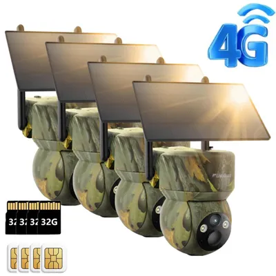 Produktbild von usogood 4G LTE Wildkamera Solar 360°2K Solar Wildkamera mit SIM Karte und 32 GB Speicherkarte handyübertragung app wasserdicht 7800mAh Akku 4PC