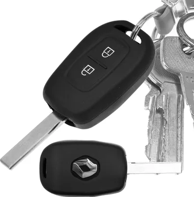 Produktbild von Auto Schlüssel Hülle Silikon Schutz Cover Schwarz kompatibel mit Renault Kangoo Twingo Wind Modus Clio Fluence 2 Tasten Funk Fernbedienung