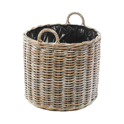 Produktbild von Kobolo Rattanübertopf Pflanzkorb Rattan kubu grey rund mit Folie XXL | Übertopf Pflanzkübel