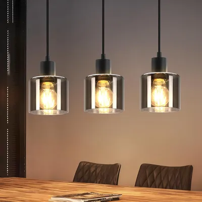 Image de ZMH Lampe à Suspension Noir Lampe à Suspension 3 Flammes Verre Table à manger Lampe à Suspension Vintage E27 Industrielle Angulaire pour Salle à Manger Salon Hôtel Bureau