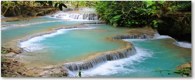Produktbild von Tulup® Leinwandbild - 125x50 cm - Wandkunst - Drucke auf Leinwand - Leinwanddruck  - Landschaften - Blau - Wasserfall im Wald