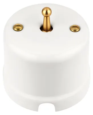 Obrázek produktu pro Nástěnný porcelánový retro mosazný páčkový vypínač I QR1, bílý