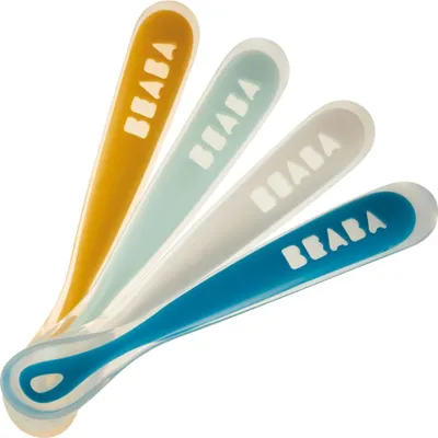 Produktbild von Beaba 4er Set Loeffel aus Silikon Storm (verschiedene Farben Graublau/Hellgruen/Hellgrau/Dunkelblau ); 913413