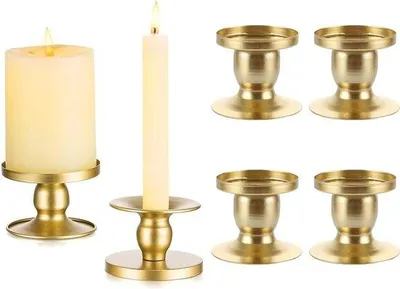 Productafbeelding van Famanu Kandelaarhouders, 8 stuks - Gouden metalen kandelaarhouders voor stompkaarsen