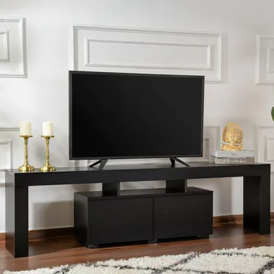 Image de Andarna - Meuble TV, 180x31x50h cm Noir, 2 Étagères