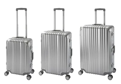 Produktbild von 3er Reisekoffer Set - Hartschalen Polycarbonat Alu Koffer Trolley Reise Urlaub  Travelhouse London - Kofferset S+M+L, silber