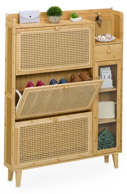 Image de Porte-chaussures en rotin - Armoire à chaussures - Rangement à chaussures - Étagère à chaussures - Support à chaussures - 5 compartiments
