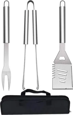 Produktbild von Famanu BBQ Set 3-in-1 - Grillzange, Grillgabel und Steakgabel mit Tragetasche