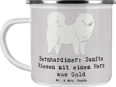 Produktbild von Mr. & Mrs. Panda Pott Bernhardiner Herz - Grau Pastell - Geschenk, großes, becher emaille, Tasse, Familienmitglieder, Hunderasse, Hunderassen Charakter, Kaffeepott