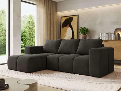 Produktbild von MKS MEBLE L-förmige Ecke MONIVA, Ecksofa mit DL-Schlaffunktion, 266 x 164 x 89 cm, L-Couch mit Bettkasten - Dunkelgrau Velvet - Links Seite