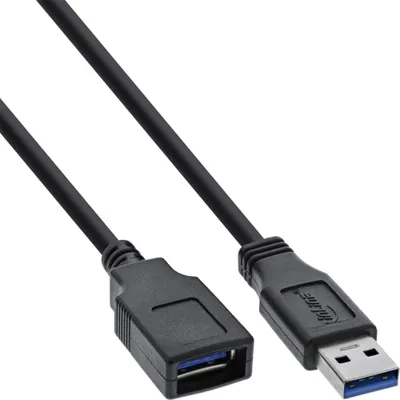 Produktbild von InLine USB 3.2 Gen.1 Kabel, A Stecker / Buchse, schwarz, 2m, 2 m, USB A, USB B, USB 3.2 Gen 1 (3.1 Gen 1), Stecker/Buchse, Schwarz