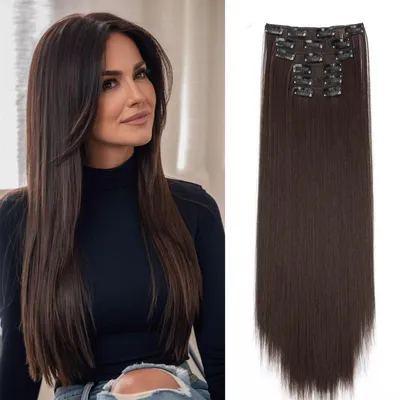 Immagine prodotto di Clip-in, extension per capelli lisci, 6 pezzi, 65 cm, marrone medio