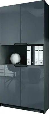 Produktbild von Vladon Büroschrank Logan V2,  Germany, Aktenschrank mit 5 Fächern und 4 Türen, Schwarz matt/Grau Hochglanz (82 x 184 x 37 cm)