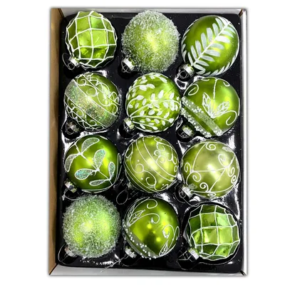 Produktbild von 12 Set Glas Weihnachtskugeln Handbemalt Christbaumkugeln Weihnachtsbaumkugeln Echtglas Weihnachtsbaumschmuck Grün