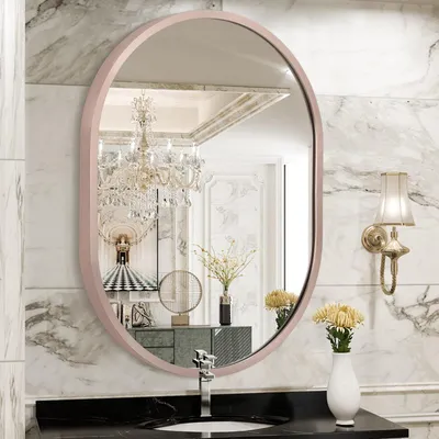 Image de Miroir mural ovale, cadre en métal en alliage d'aluminium, 65 x 45 cm, couleur violet