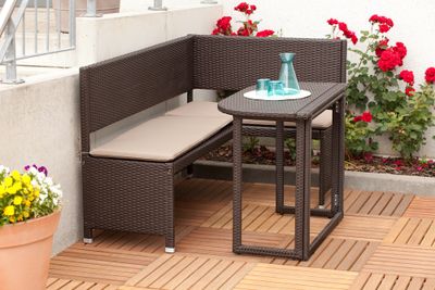 Merxx Eckbank Set inkl. Kissen - Stahlgestell mit Kunststoffgeflecht braun - 50505-210
