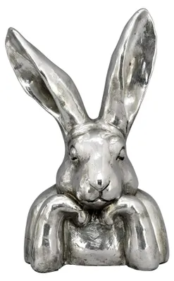 Produktbild von Origineller Osterhase als Büste in Keramik, silber antik glänzend (klein ca. 23 x 16,5 x 37 cm hoch)