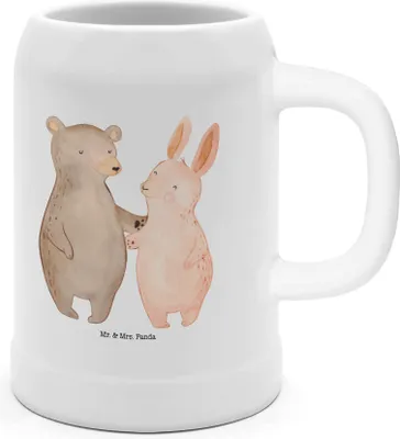 Produktbild von Mr. & Mrs. Panda Humpen Bär und Hase Umarmen - Weiß - Geschenk, Heiratsantrag, BFF, Steinkrug, für Immer, Freunde, Seidel, Keramikkrug, Bierhumpen, Krug, Beste Freundin