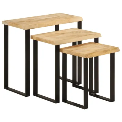 Produktbild von Satztische mit Baumkante 3 Stk. Massivholz Mango