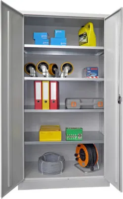 Produktbild von Stahlschrank - Vollblechtür - Zylinderschloss - 4 Einlegeböden - 1.950x1.000x500 mm (HxBxT) - lichtgrau/reinorange