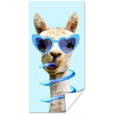 Produktbild von MuchoWow® Poster Lama - Sonnenbrille - Blau - Tier 60x120 cm - Wandschmuck