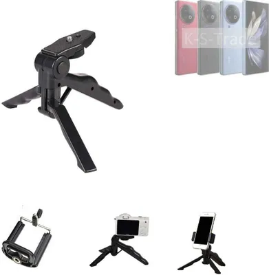 Produktbild von K-S-Trade Stativ Tisch-Ständer Dreibein Handy-Stativ Ständer kompatibel mit Vivo X Fold 2 Mini-Stativ Smartphone Tripod Handy-Stativ aus Plastik