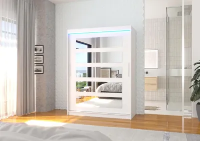 Obrázek produktu pro Šatní skříň se zrcadlem a LED osvětlením 150 cm HAVARA - bílá
