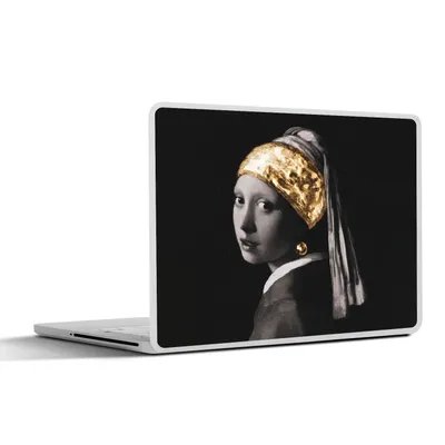 Produktbild von MuchoWow® Laptop Aufkleber Sticker Cover Mädchen mit Perlenohrring - Vermeer - Schwarz - Weiß - Gold 36.5x27.5 cm - Laptop-Sticker